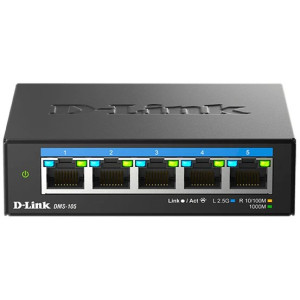 D-Link DMS-105 5-Port Multi-Gigabit Ethernet Switch (10/100Mbps/1G/2.5G), fanless, 25Gbps switching capacity